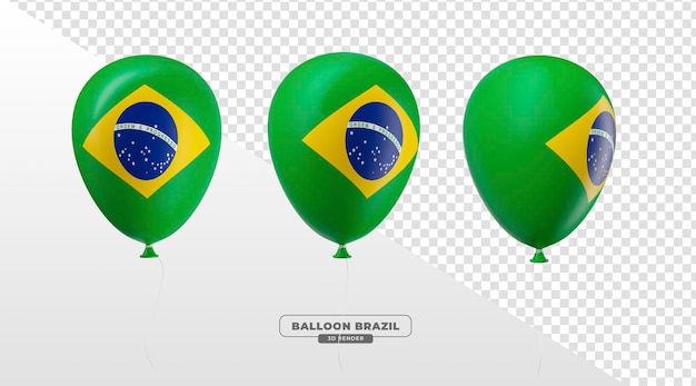 PSD partyballons mit brasilianischer flagge in 3d realistischer darstellung