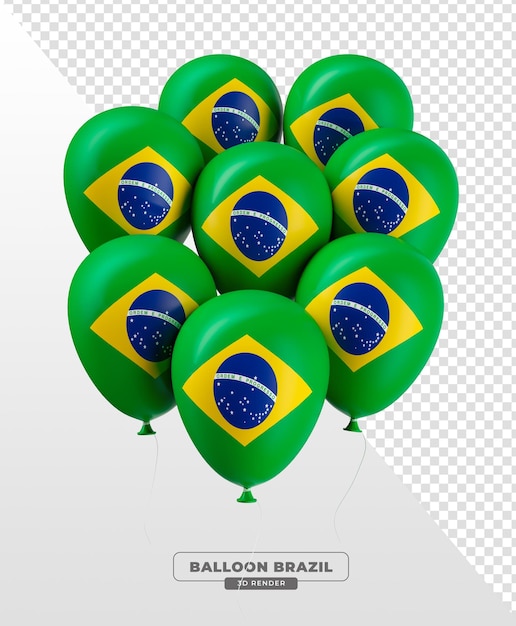 PSD partyballons mit brasilianischer flagge in 3d realistischer darstellung