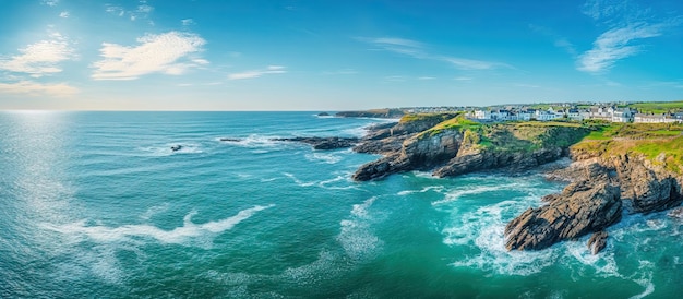 PSD paysage côtier avec des falaises luxuriantes et des eaux bleues claires