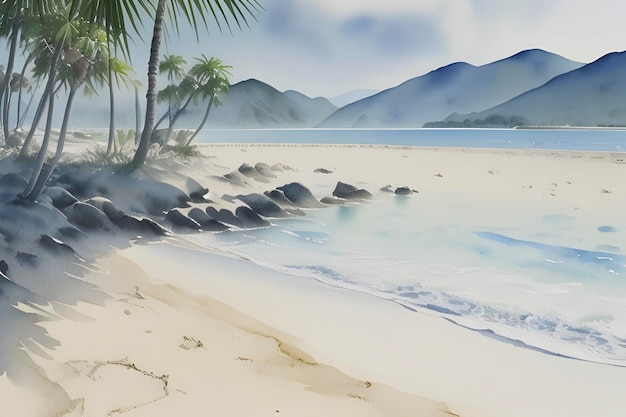 PSD des peintures à l'aquarelle de belles plages et îles