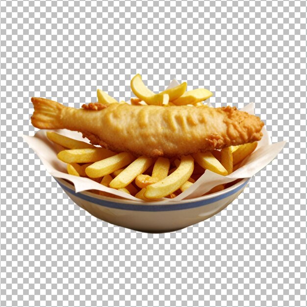 PSD peixe e batatas fritas sobre um fundo transparente premium psd