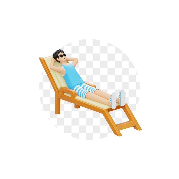 PSD personnage 3d homme au bain de soleil sur la plage