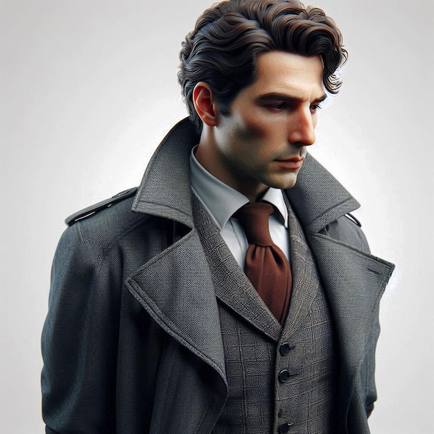 PSD le personnage de sherlock holmes en tant qu'avatar des médias sociaux modèle de maquette arrière-plan blanc