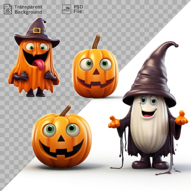 Des personnages effrayants et des citrouilles sculptées Halloween Clear Background Isolation