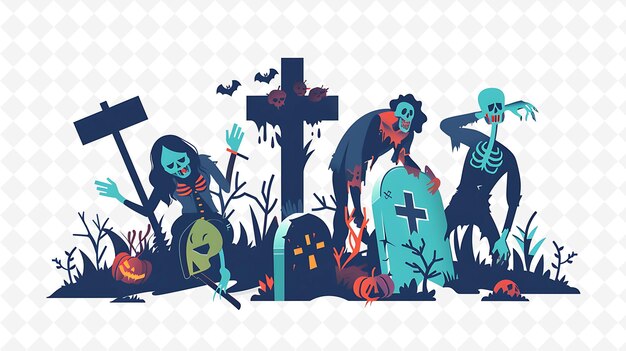 PSD les personnages zombies ressuscités de la tombe le design est étrange et plat art du thème du festival d'illustration