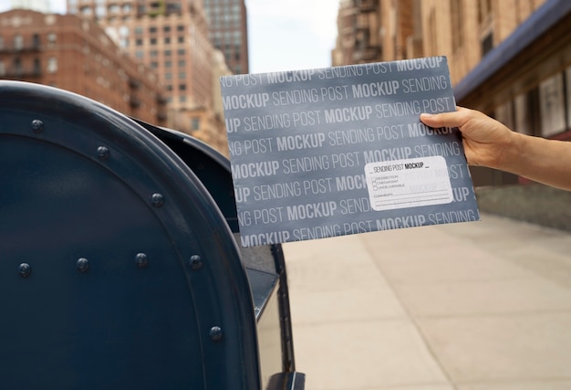 Personne tenant un paquet de courrier papier