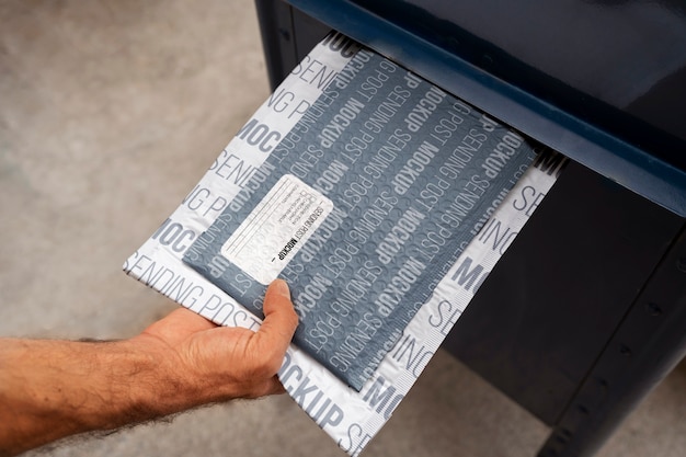 Personne tenant un paquet de courrier papier