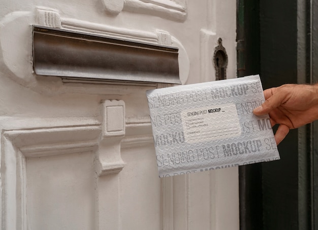 Personne tenant un paquet de courrier papier