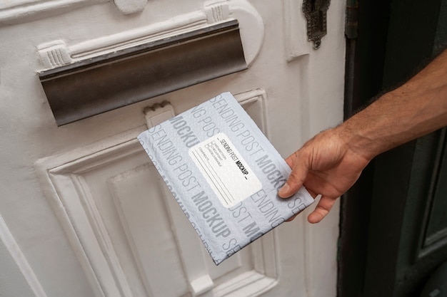 Personne tenant un paquet de courrier papier