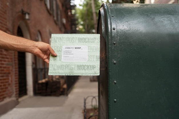 Personne tenant un paquet de courrier papier