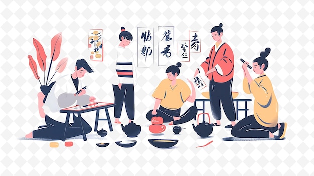 PSD pessoas praticando caligrafia o design é artístico e expressivo tema de ilustração do festival chinês