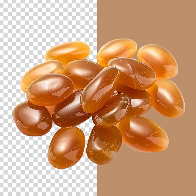 PSD petit tas de bonbons durs ovals au caramel isolés sur un fond transparent