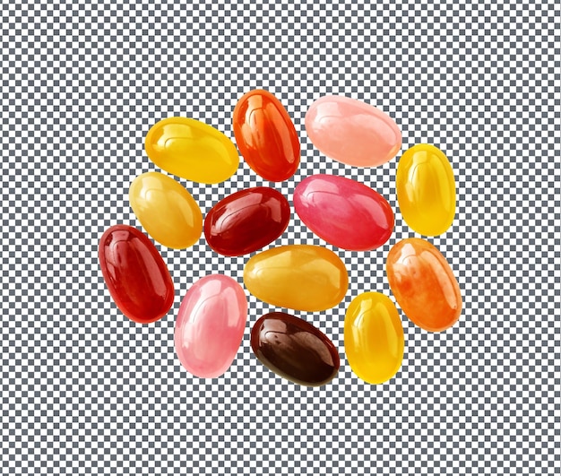 PSD de petites bonbons en forme de haricots isolés sur un fond transparent