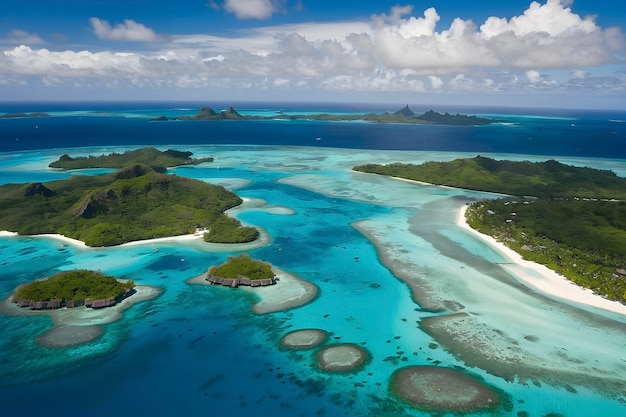 PSD une photo d'une plage avec quelques îles dans l'eau