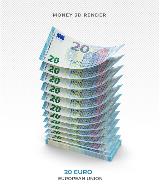 PSD pile de 20 billets en euros argent rendu 3d