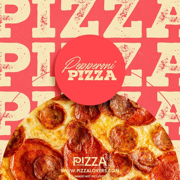 PSD pizza pepperoni psd avec un fond rouge sur le modèle de post instagram