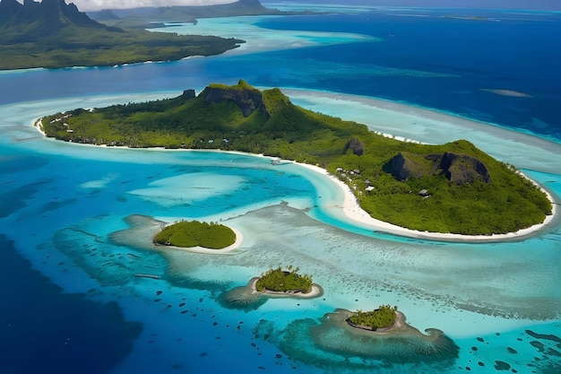 PSD une plage avec quelques îles et une plage avec peu de gens.