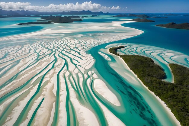 PSD la plage de whitehaven, en australie, où les eaux cristallines embrassent les sables blancs en poudre