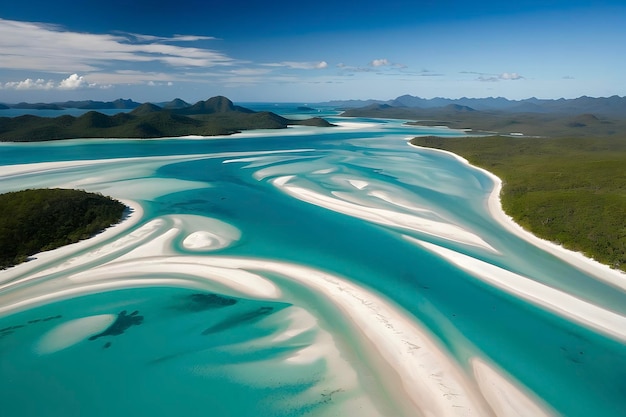 PSD la plage de whitehaven, en australie, où les eaux cristallines embrassent les sables blancs en poudre