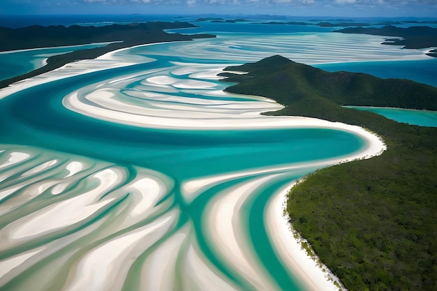 PSD la plage de whitehaven, en australie, où les eaux cristallines embrassent les sables blancs en poudre