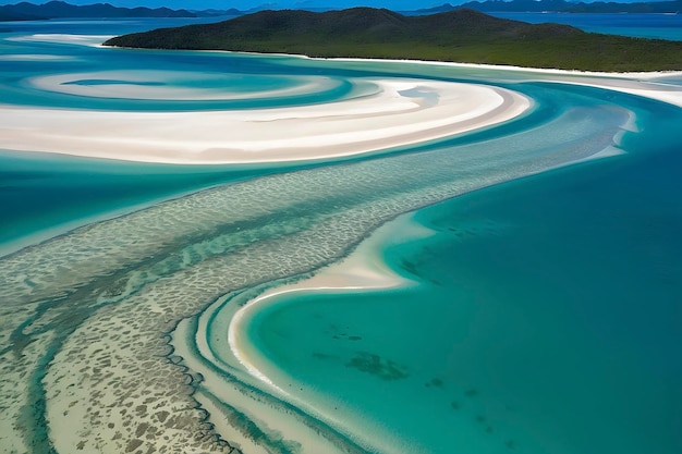 PSD la plage de whitehaven, en australie, où les eaux cristallines embrassent les sables blancs en poudre