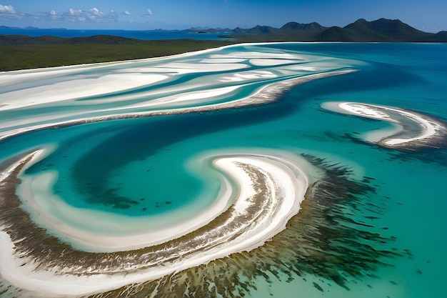 PSD la plage de whitehaven, en australie, où les eaux cristallines embrassent les sables blancs en poudre