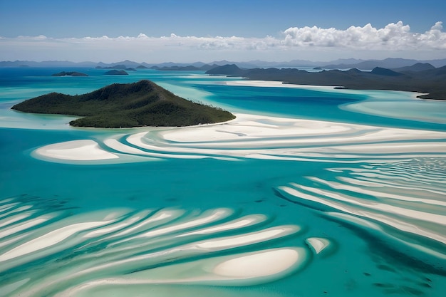 PSD la plage de whitehaven, en australie, où les eaux cristallines embrassent les sables blancs en poudre