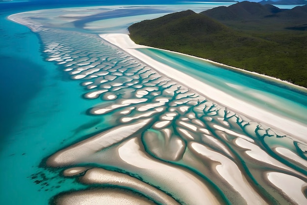 PSD la plage de whitehaven, en australie, où les eaux cristallines embrassent les sables blancs en poudre