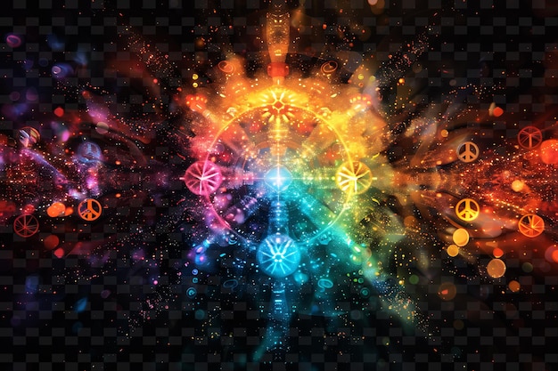 PSD png achteckige lichtflächen mit kaleidoskopflächen und einzigartigen strahlenden neonlichtstreifen des regenbogens