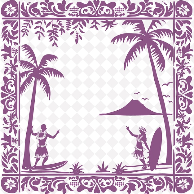 PSD png art populaire hawaïen avec des danseurs leis et hula pour les décorations traditionnel cadre unique décoratif