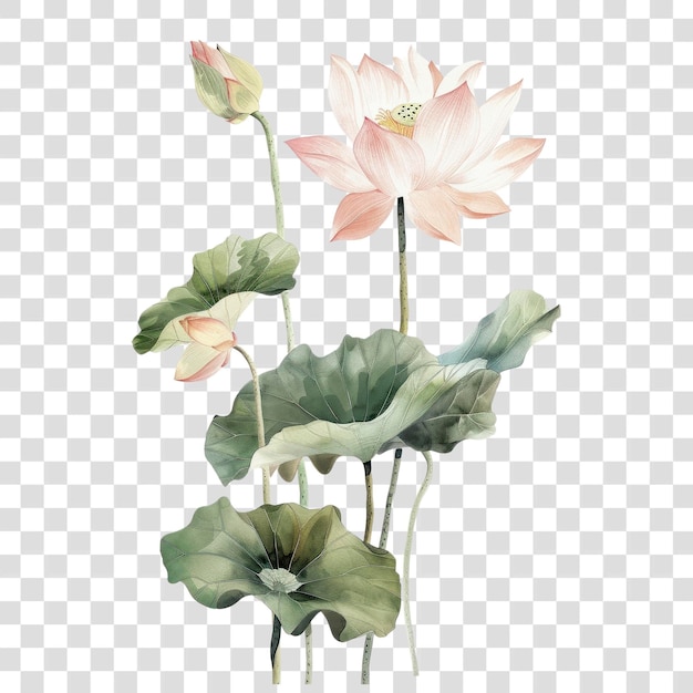 PSD png botanische illustration lotusblütenpflanze lilie