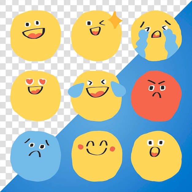 PSD png carino doodle emoji icona collezione sticker giornale