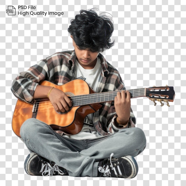 PSD png ein indischer teenager mit gitarre und musikinstrument