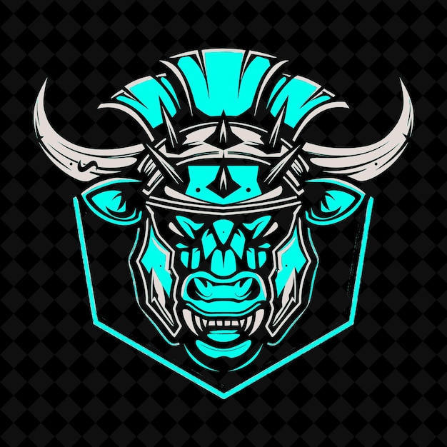 PSD png enraged charging bull head com capacete romano com espinhos e shie animal mascot outline collections