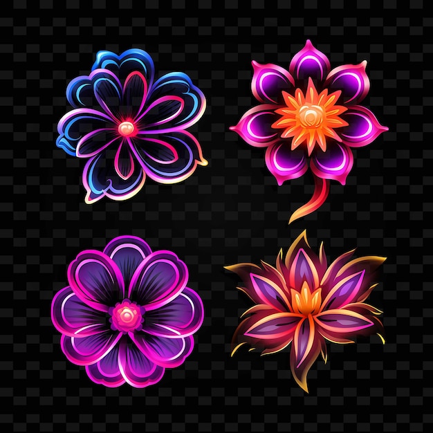 PSD png flower icon emoji com flores vibrantes e belas linhas de néon expres y2k forma atraente