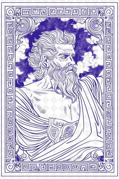 PSD png griechische mythologie rahmenkunst mit zeus und blitz dekoration illustration rahmenkunst dekoration