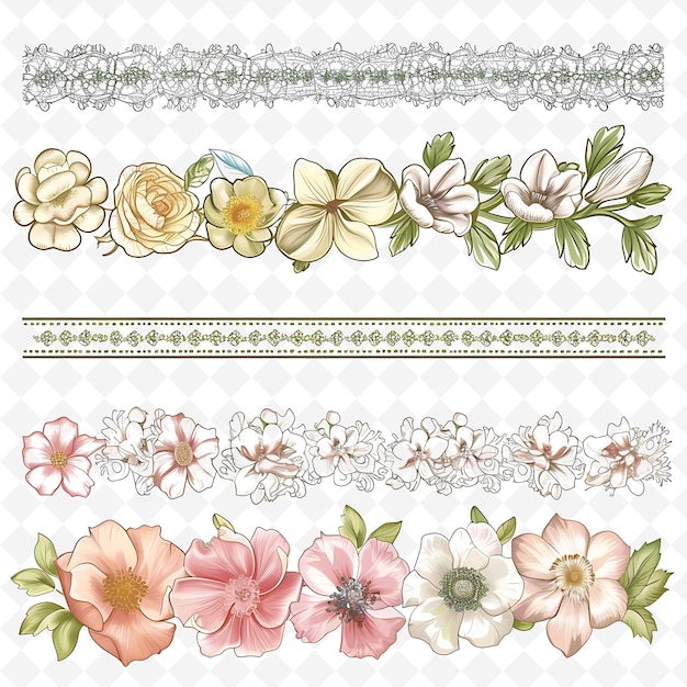 PSD png nature collage frames des dessins d'arrière-plan propres avec des fleurs d'animaux et des éléments d'art en ligne