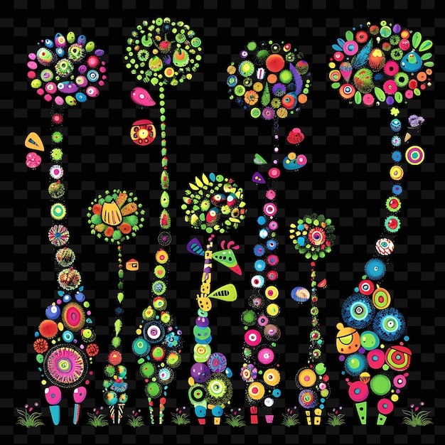 PSD png playful topiary animals desenho borderlines com coleções abstratas de ilustrações brilhantes