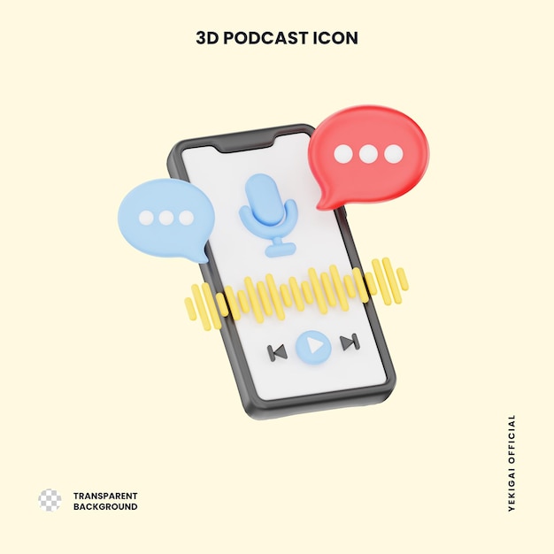 PSD podcast app 3d podcast ilustração para uiux web app infográfico etc