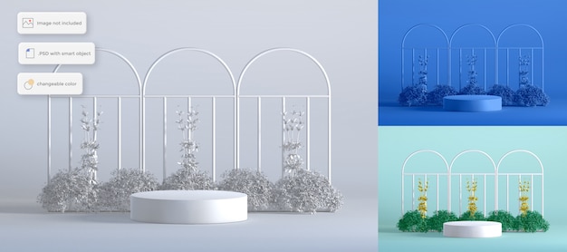 PSD podium avec clôture et plantes