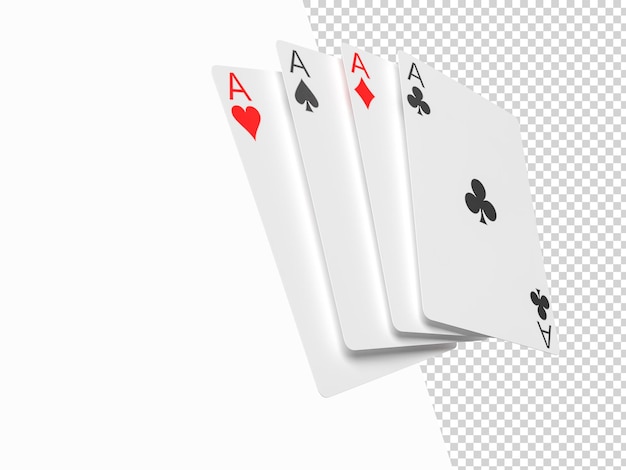 Pokerspiel mit vier Assen Spielkarten Realistische 3D-Glücksspielsymbole Clubs und Räume Herzen und Diamanten Casino-Pokerkarte 3D-Rendering