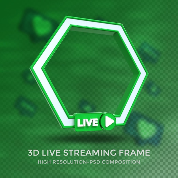 PSD polygonprofil 3d-rahmen für live-streaming in sozialen medien