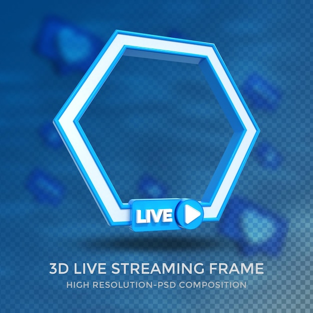 PSD polygonprofil 3d-rahmen für live-streaming in sozialen medien