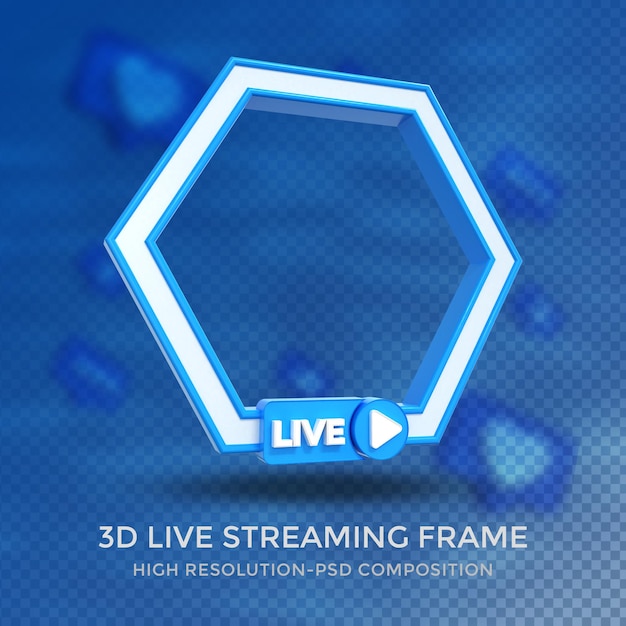 PSD polygonprofil 3d-rahmen für live-streaming in sozialen medien