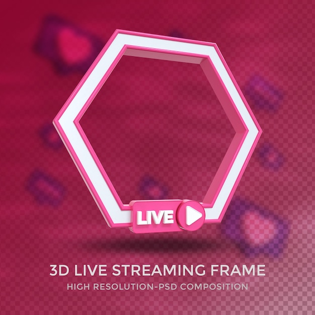 PSD polygonprofil 3d-rahmen für live-streaming in sozialen medien