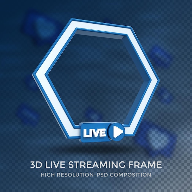 PSD polygonprofil 3d-rahmen für live-streaming in sozialen medien