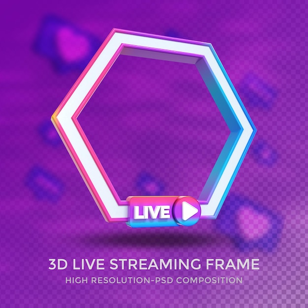 PSD polygonprofil 3d-rahmen für live-streaming in sozialen medien