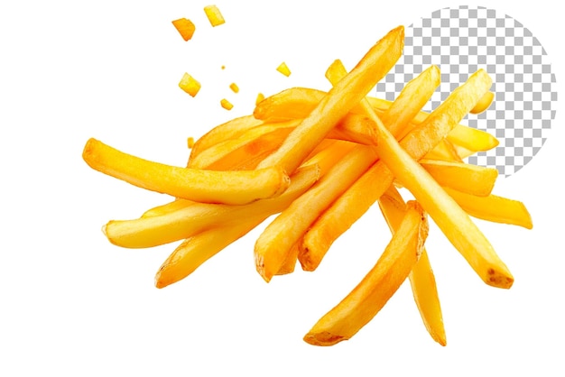 PSD des pommes de terre frites volantes isolées sur un fond transparent