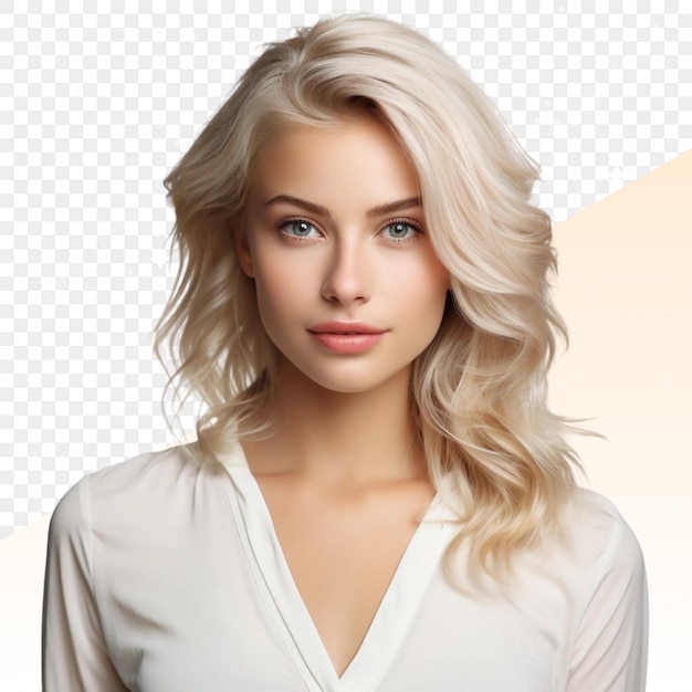 PSD un portrait d'une femme blonde avec une chemise blanche à gauche