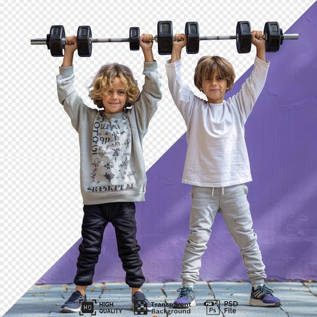 PSD portrait d'un garçon fort et sportif faisant de l'entraînement de force à l'extérieur devant un mur violet png psd